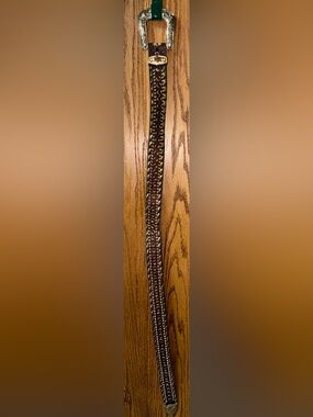 Studded Brown Leather Belt with Brass Accent